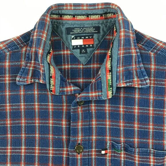 Vintage Tommy Hilfiger mens shacket Shirt m 90s y2k plaid preppy 80s oversized - Picture 3 of 12